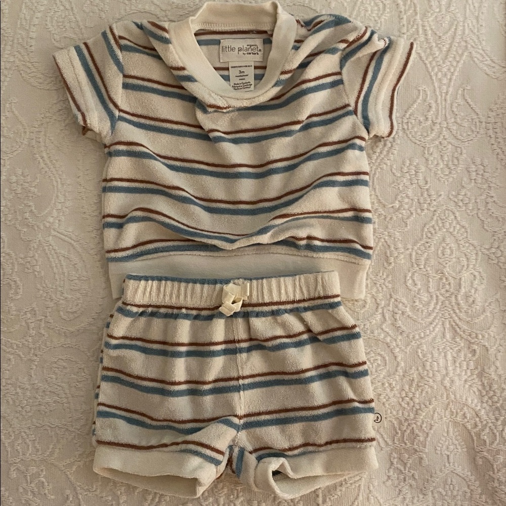 Carters little planet. Boys two piece terry short sleeve Striped Baby Outfit Set